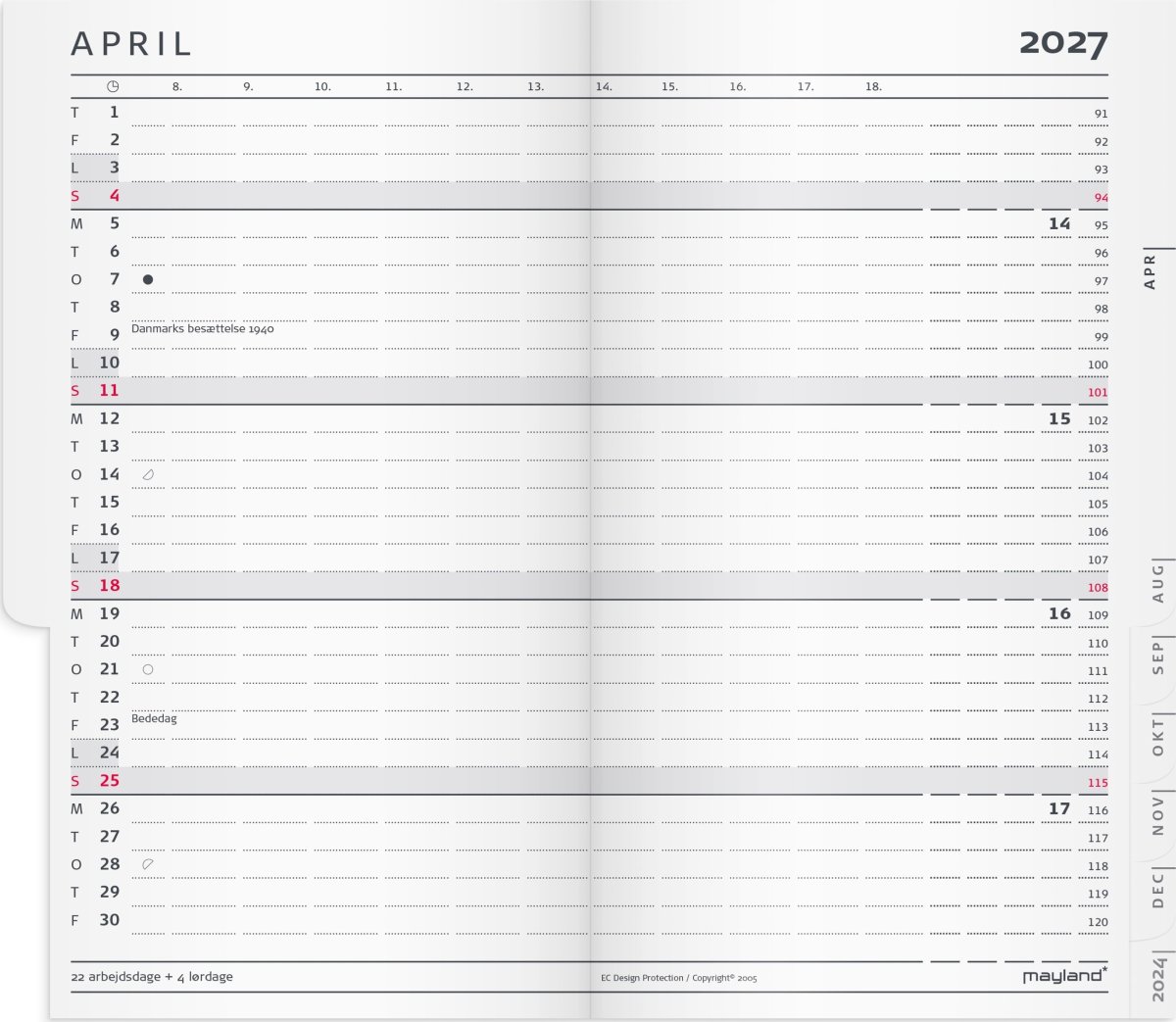 Mayland 2027 Kalender, Index Planner Mini, grå