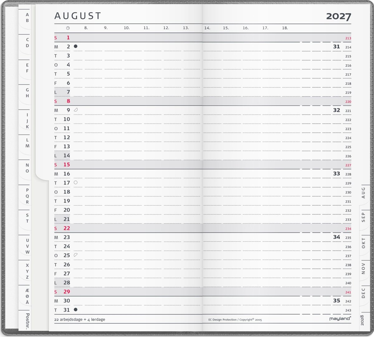 Mayland 2027 Kalender, Index Planner, grå