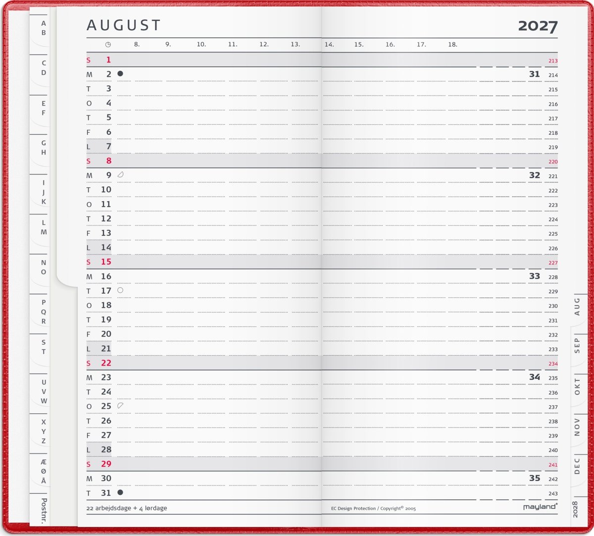Mayland 2027 Kalender, Index Planner, vinyl, rød