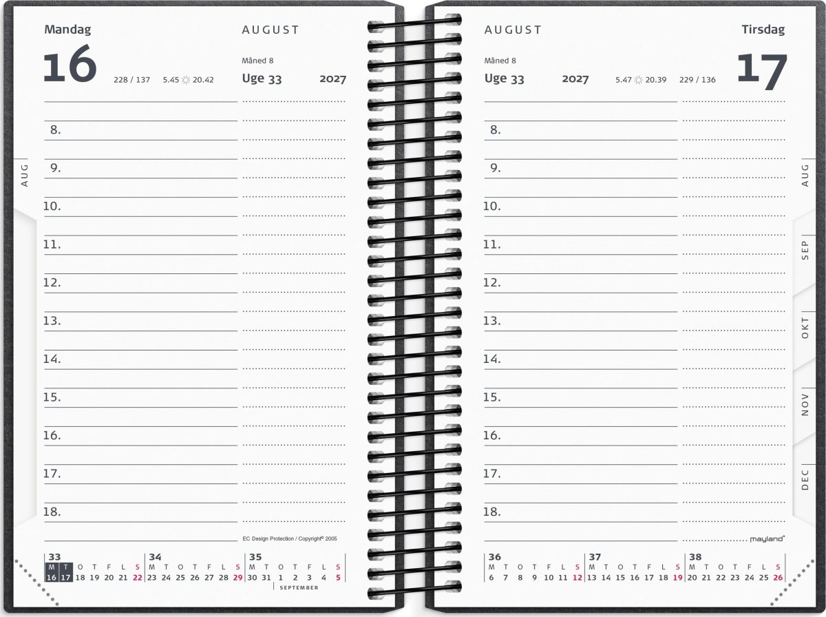 Mayland 2027 Kalender, Mini dagkalender, sort