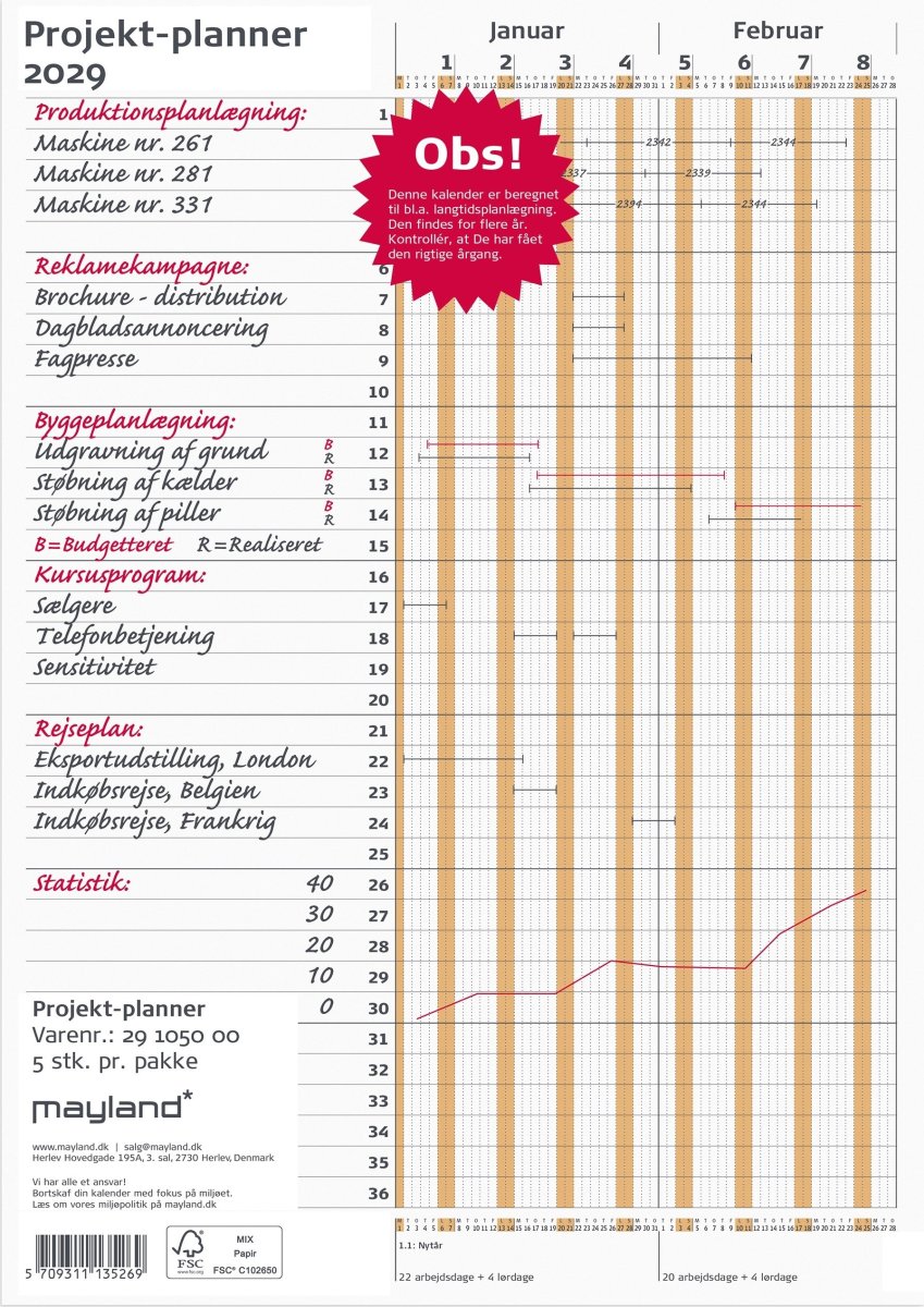 Mayland 2029 Kalender, Projekt Planner, brun