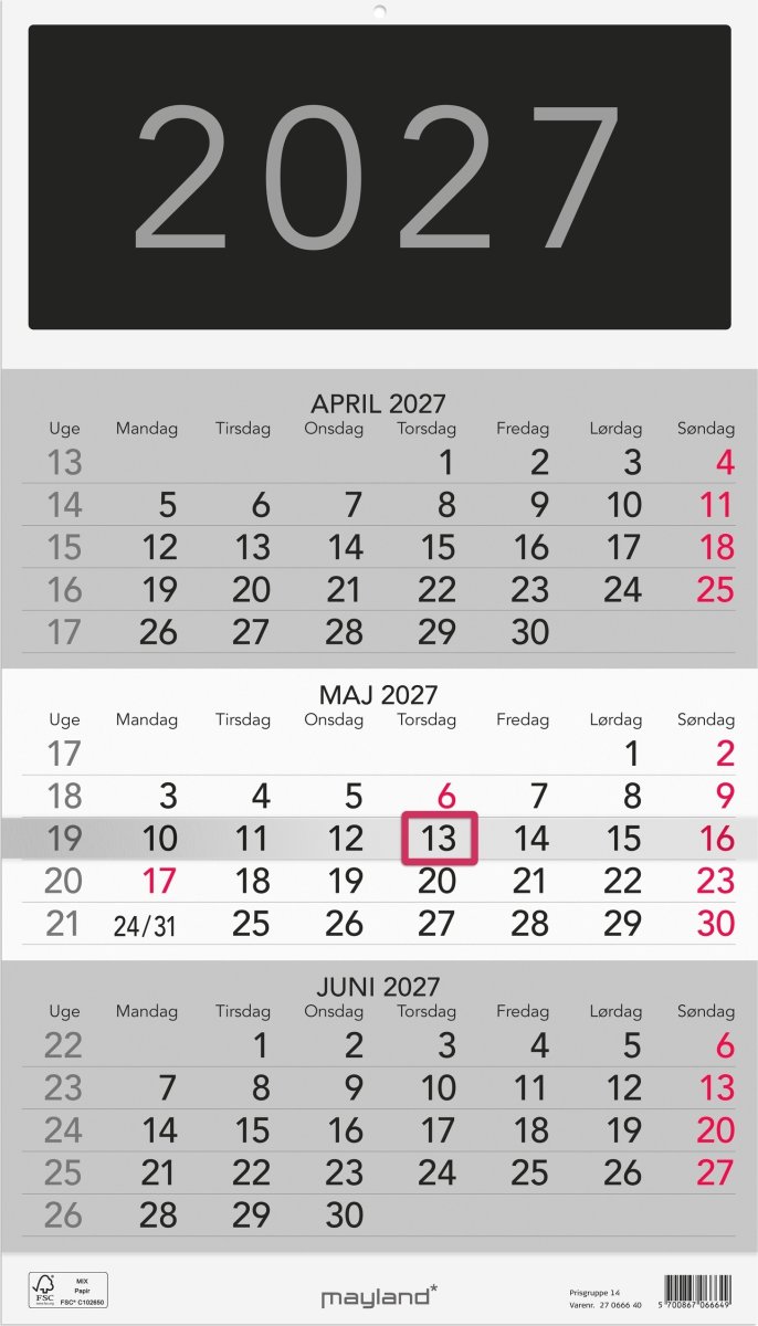 Mayland 2027 Kalender, Triplanner