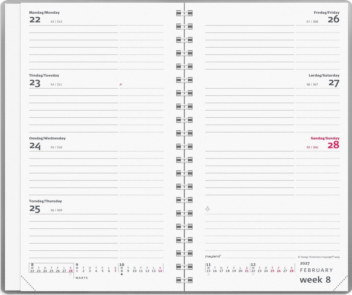 Mayland 2027 Kalender, Week Planner Int., vinyl