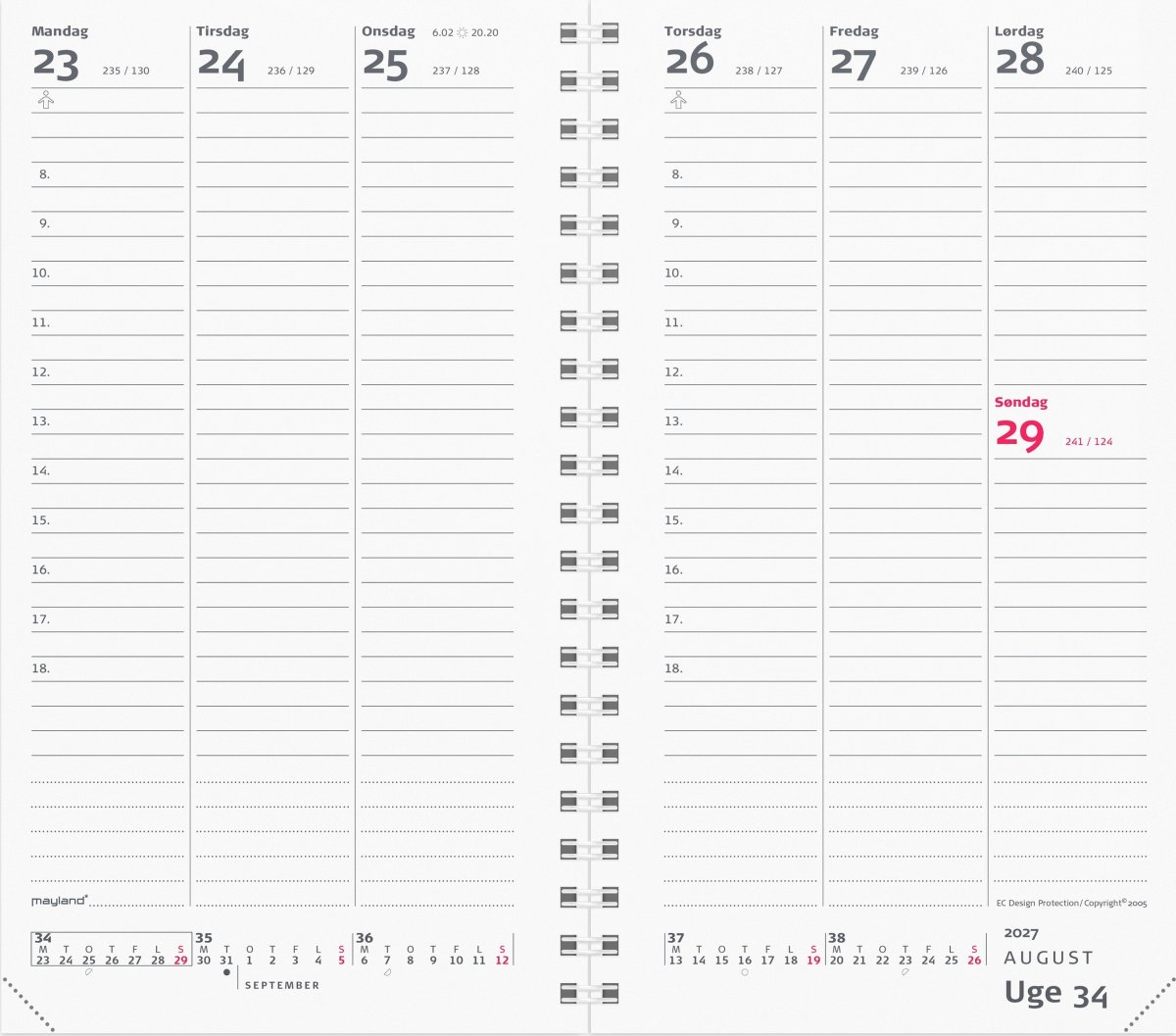 Mayland 2027 Kalender, Week Planner refill
