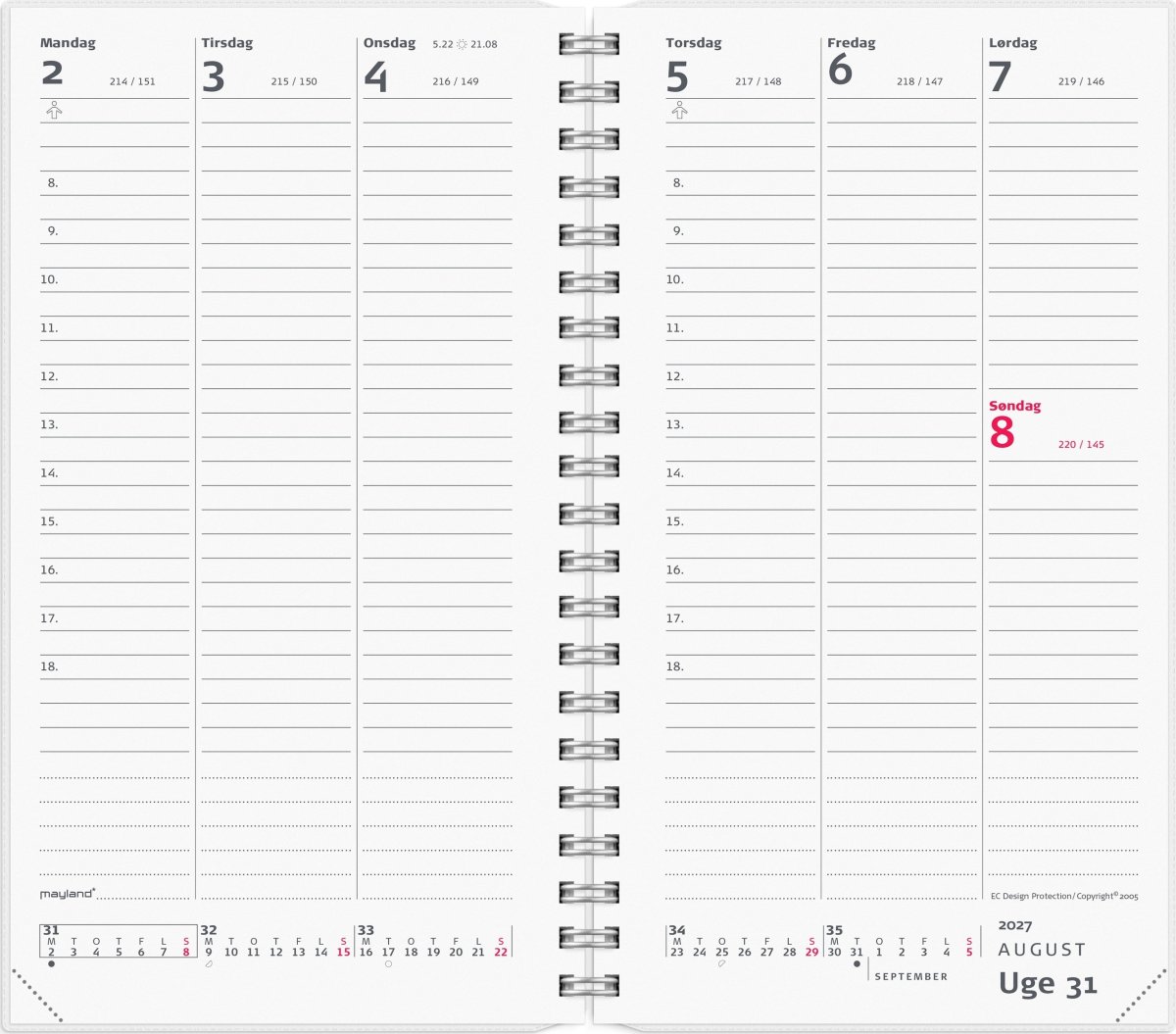 Mayland 2027 Kalender, Week Planner, 4 ill.