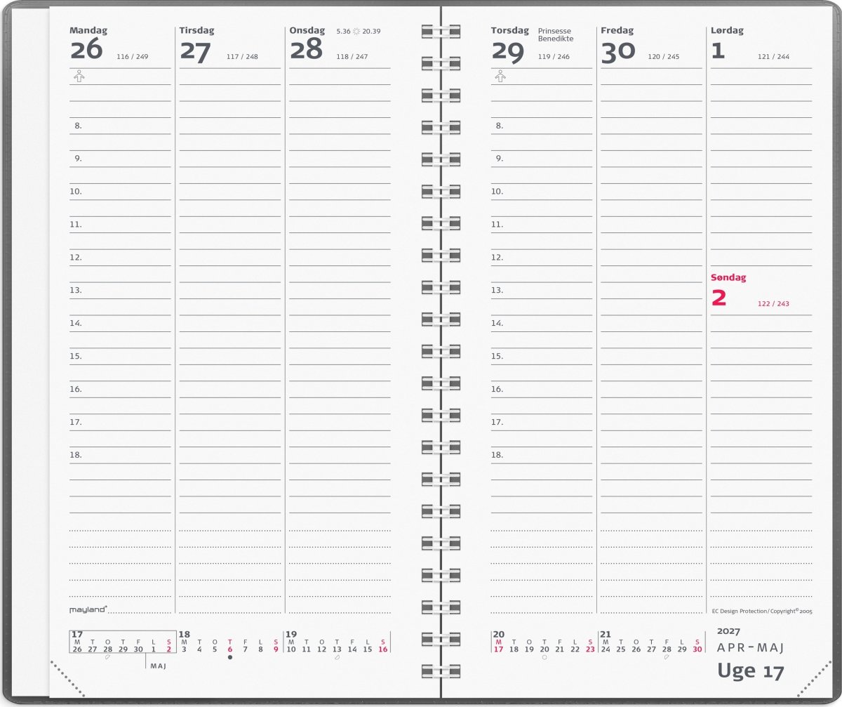 Mayland 2027 Kalender, Week Planner, vinyl, grå
