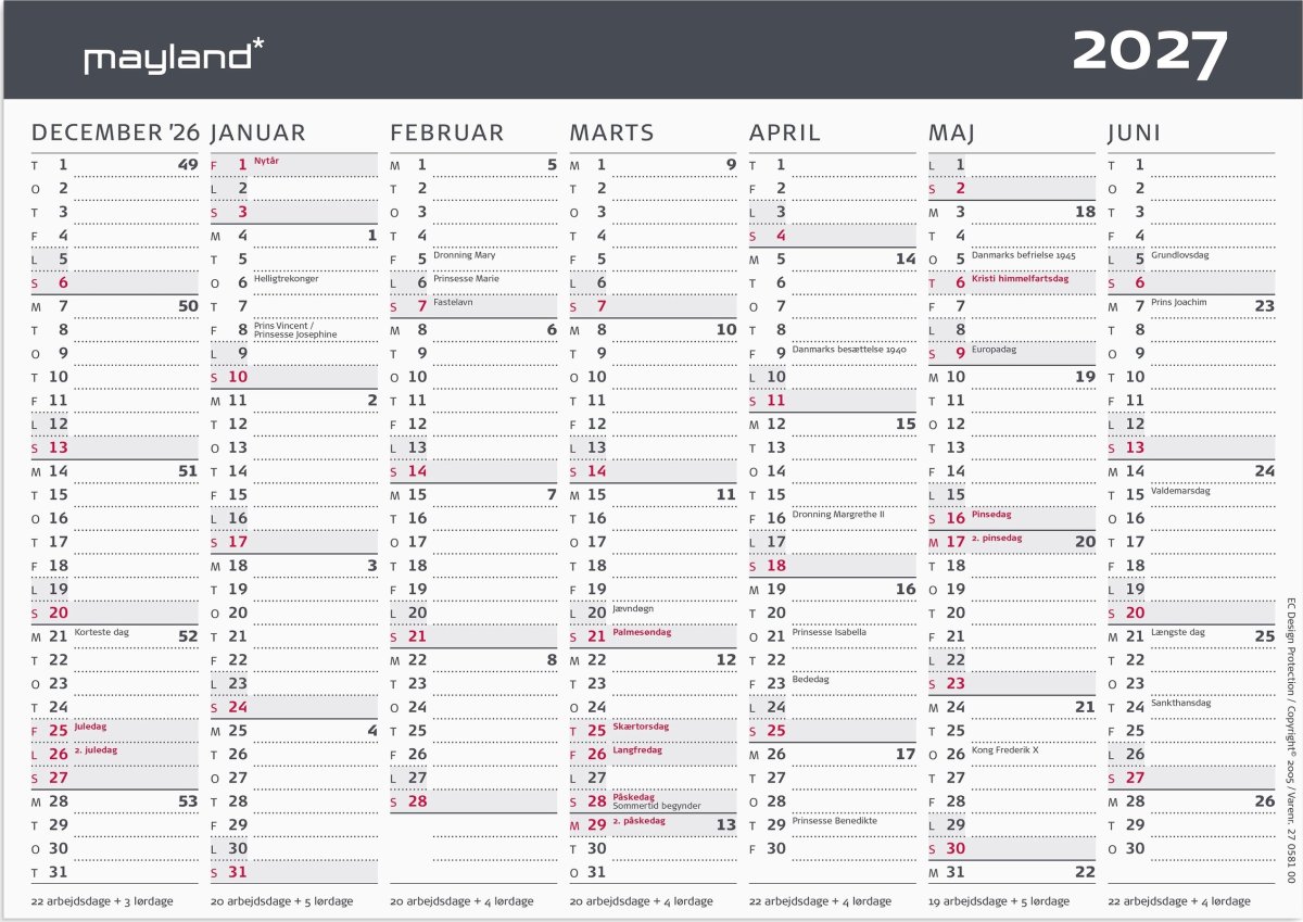 Mayland 2027 Kontor Bordkalender