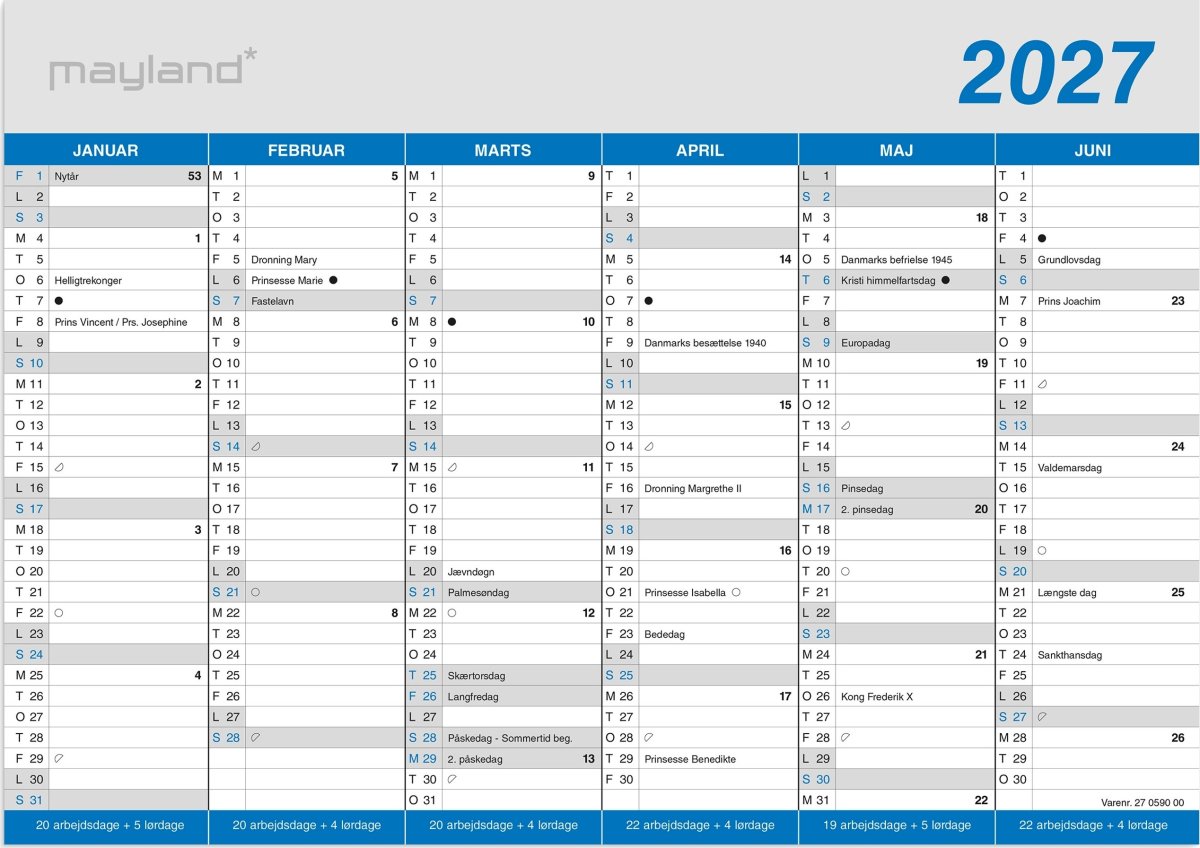 Mayland 2027 Kontorkalender, Klassisk, A4