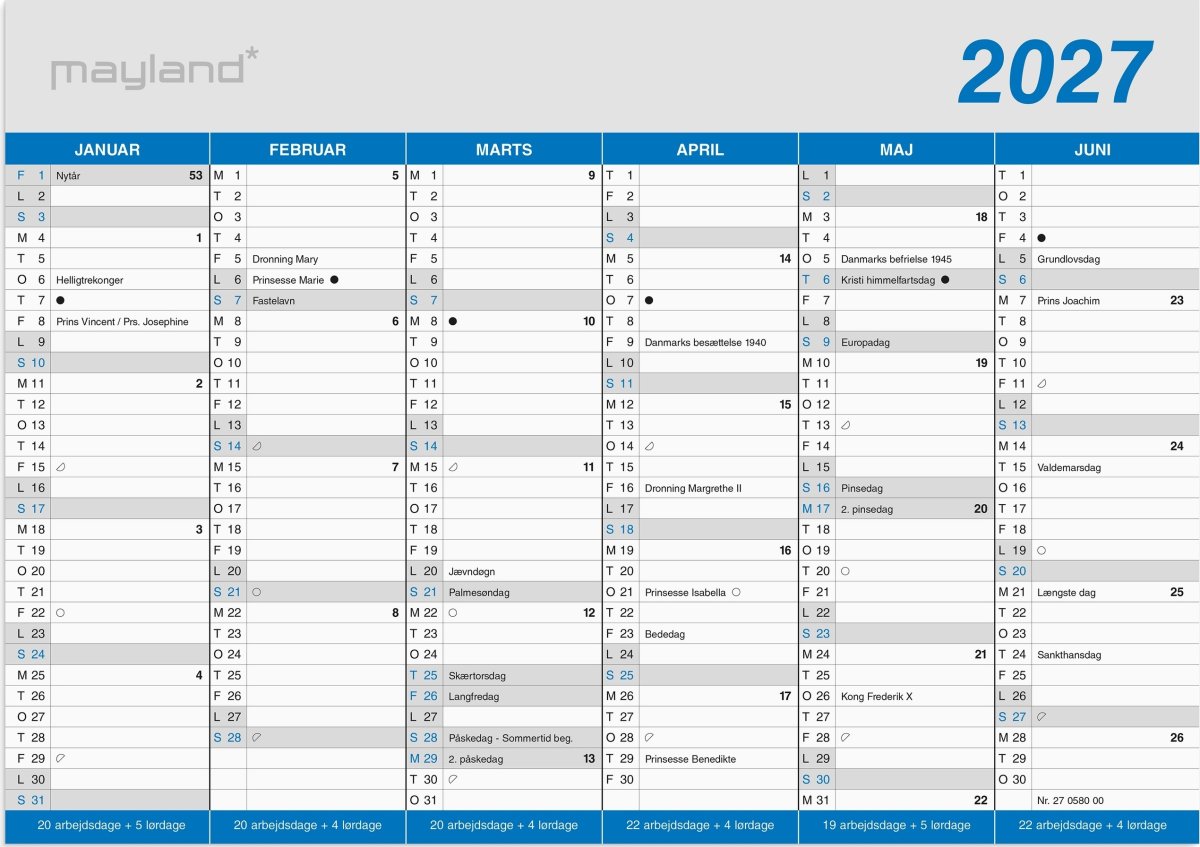 Mayland 2027 Kontorkalender, Klassisk, A5