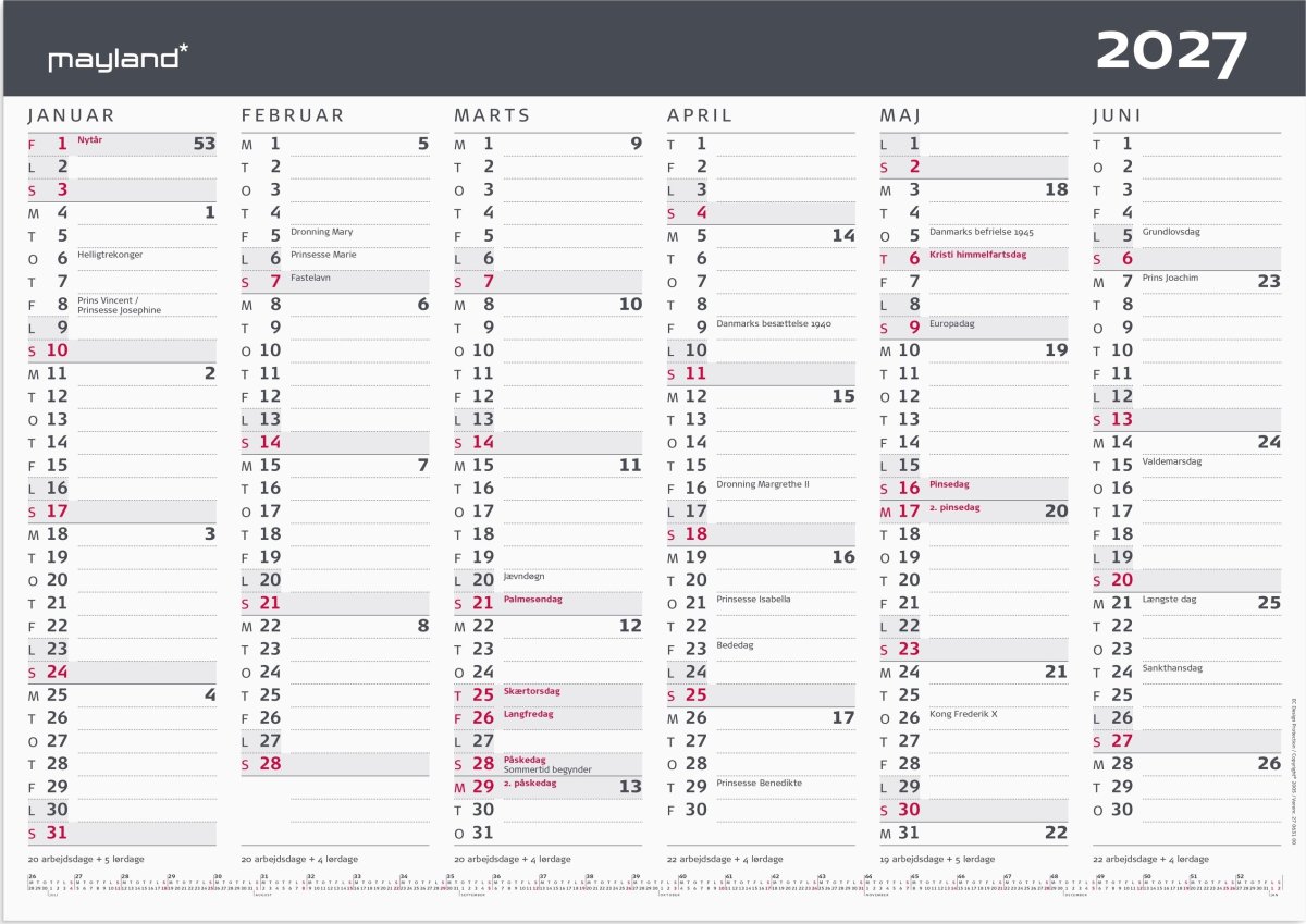 Mayland 2027 Kontorkalender, Moderne, A3