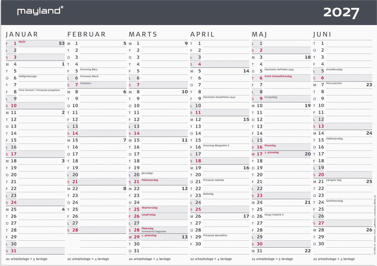 Mayland 2027 Kontorkalender, Moderne, A4