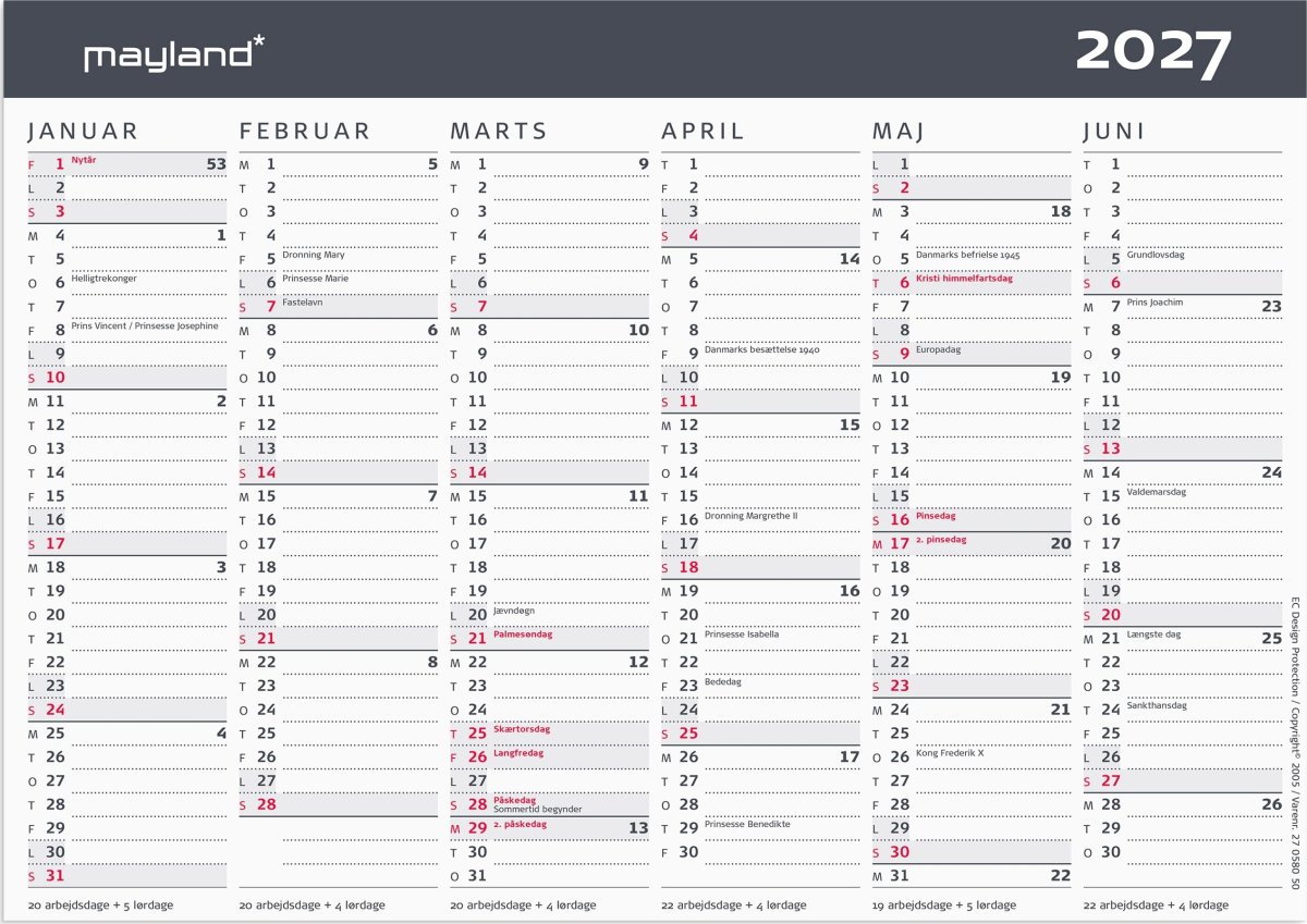 Mayland 2027 Kontorkalender, Moderne, A5