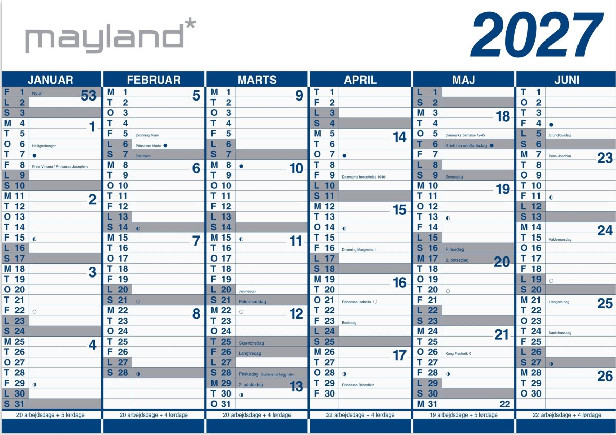 Mayland 2027 Kæmpekalender, 2x6 mdr. paprør