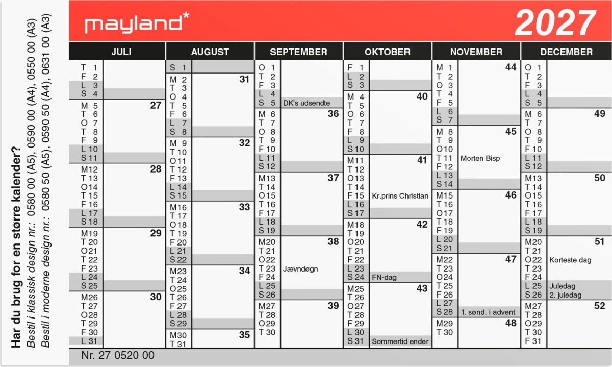 Mayland 2027 Minikalender