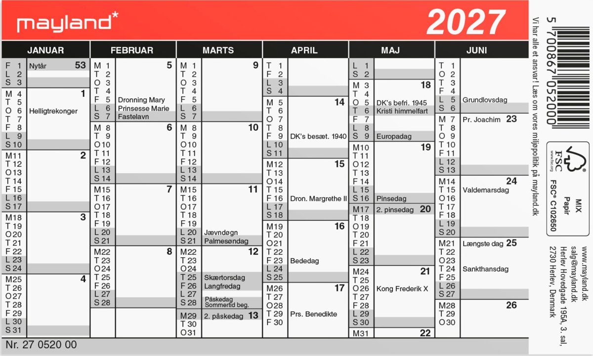 Mayland 2027 Minikalender