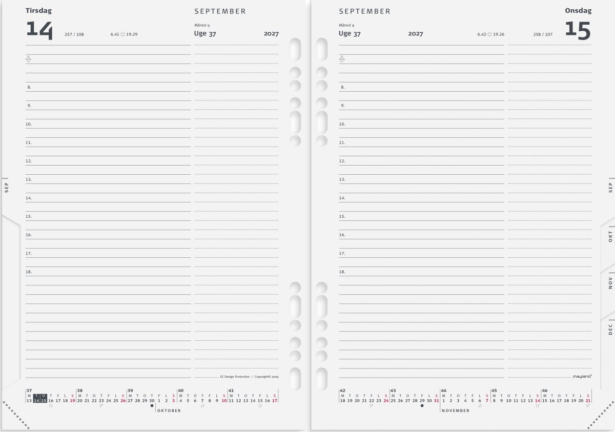 Mayland 2027 System A5 Ugekalender, tværf. refill