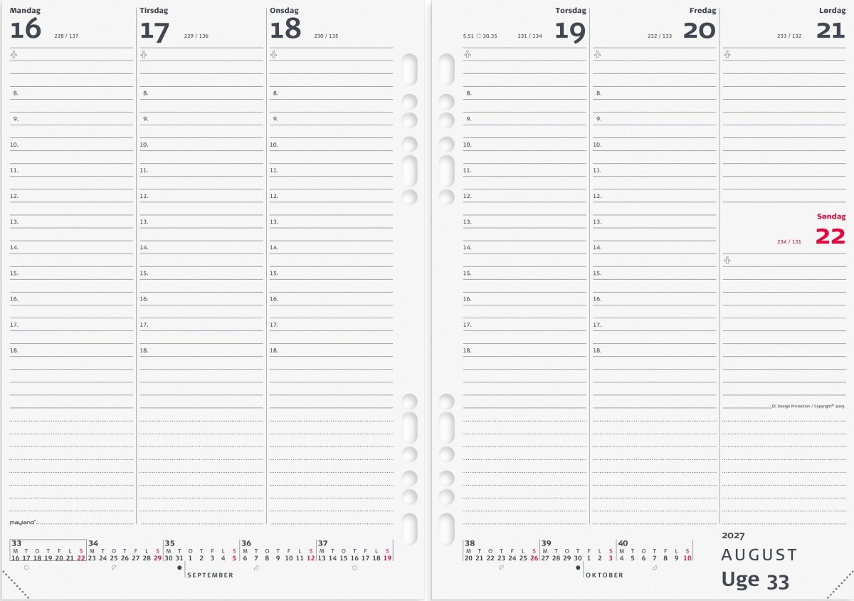 Mayland 2027 System A5 Ugekalender, højf. refill
