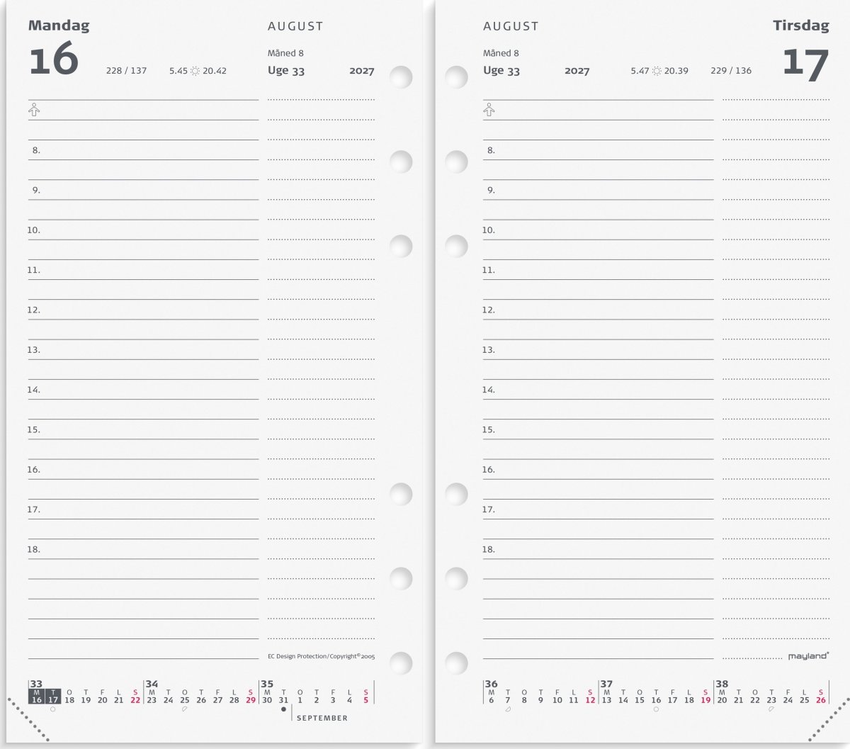 Mayland 2027 System PP Dagkalender, højf. refill
