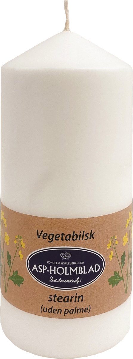 Bloklys, vegetabilsk stearin, 6,8x15 cm, hvid
