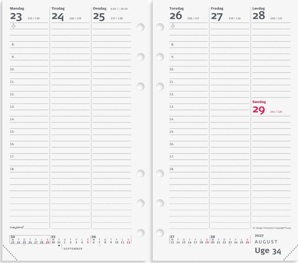 Mayland 2027 System PP Ugekalender, højf. refill