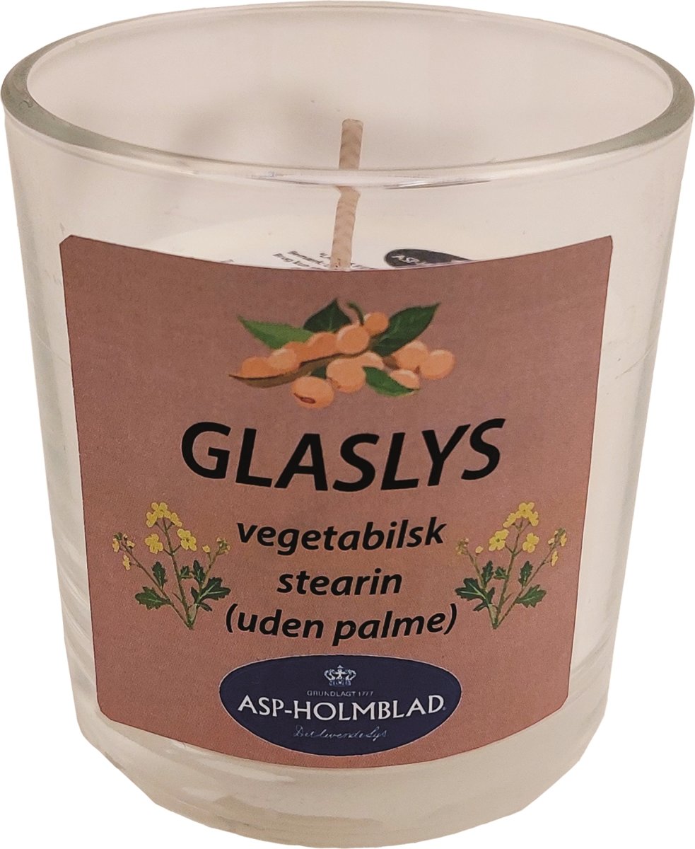 Glaslys, vegetabilsk stearin, 7x7,6 cm, hvid