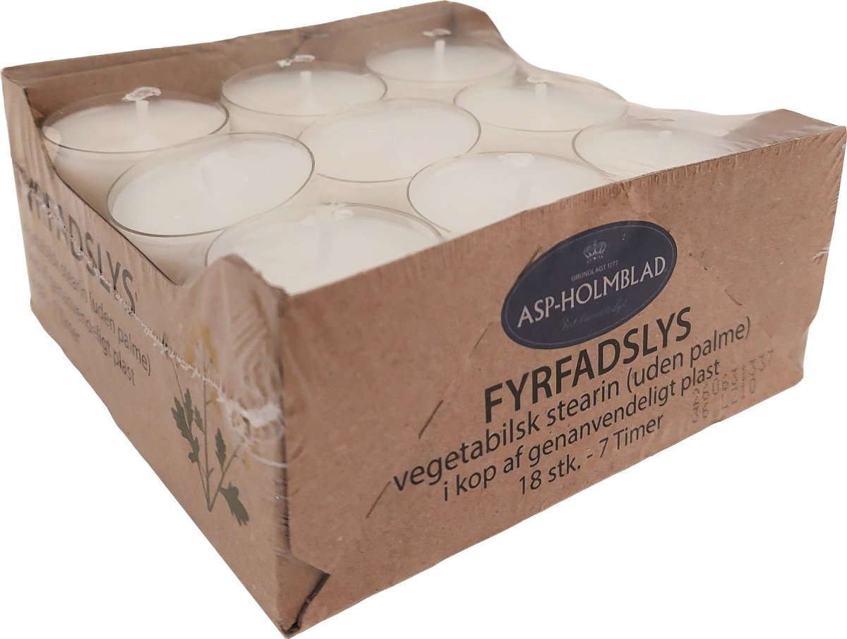 Fyrfadslys i plast kop, veg.stearin, hvid, 18 stk.