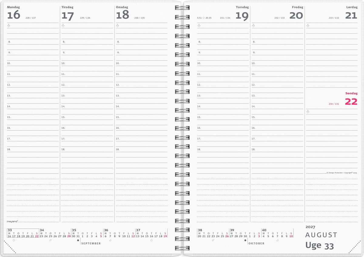 Mayland 2027 Ugekalender, højformat, 4 ill.