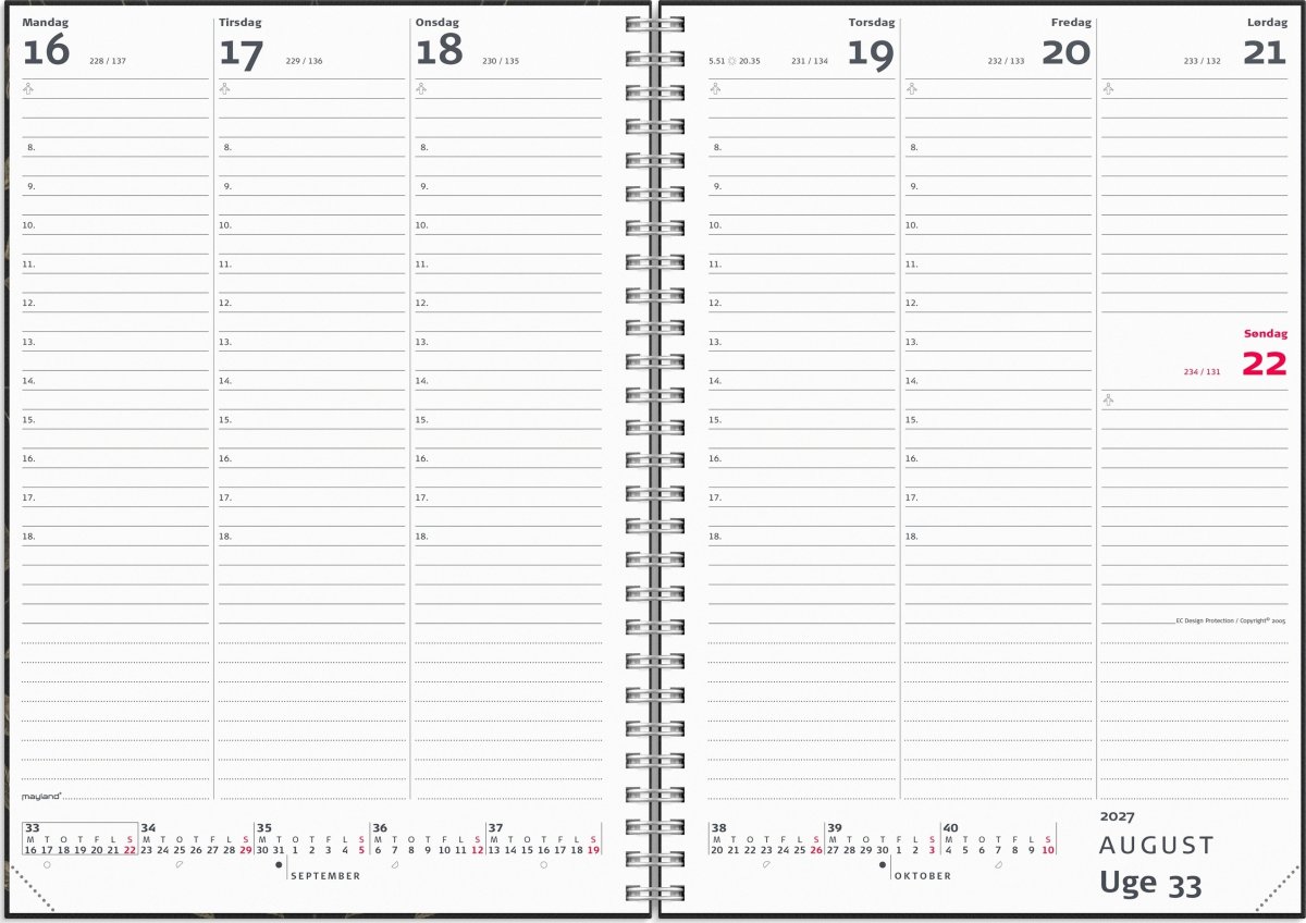 Mayland 2027 Ugekalender, højformat, gen.karton