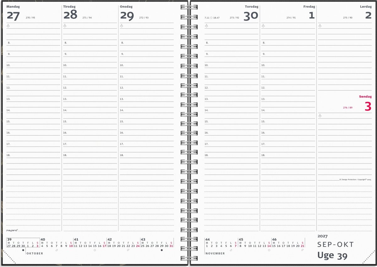 Mayland 2027 Ugekalender, højformat, grå