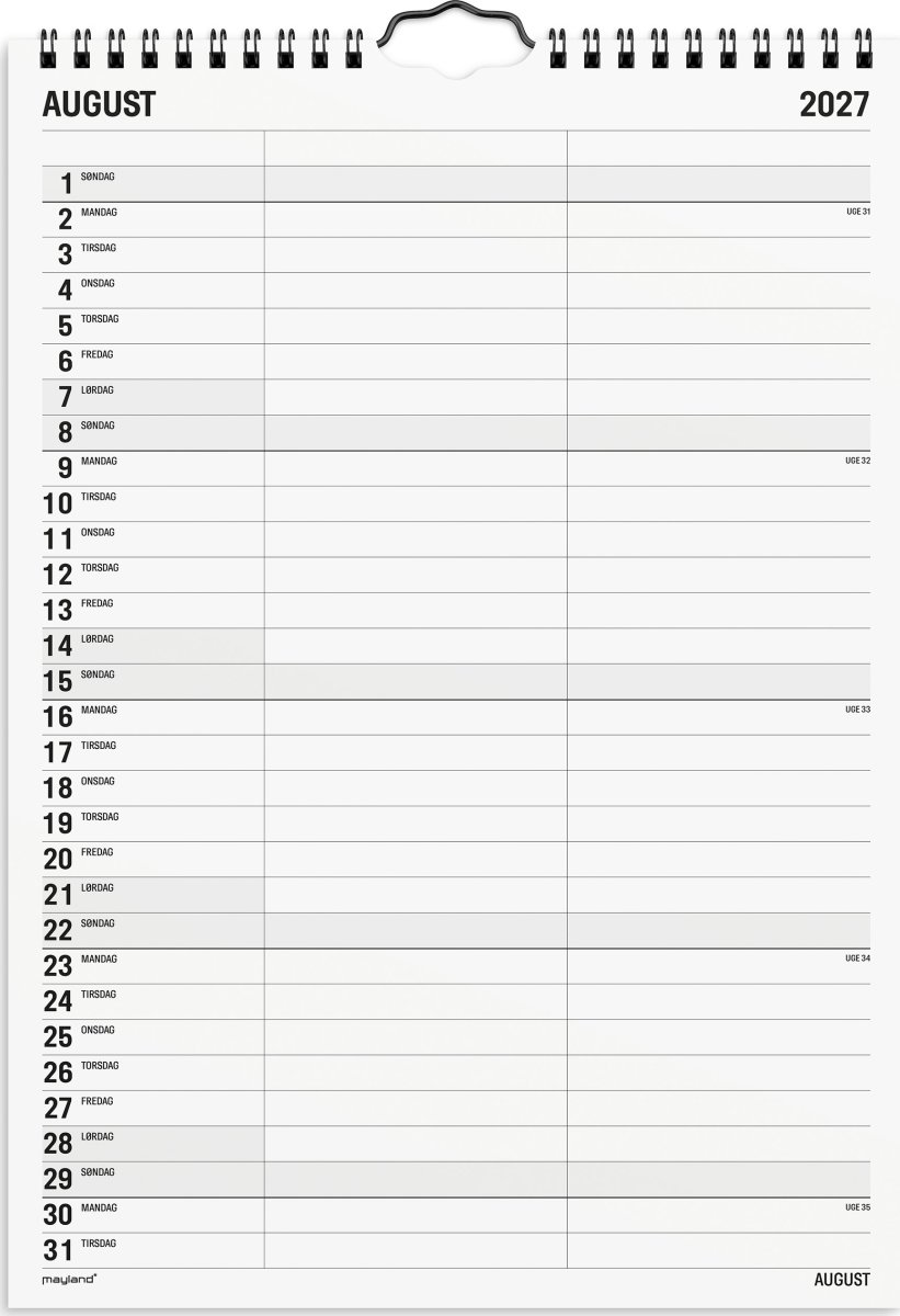 Mayland 2027 Vægkalender, Black & White, 2 kol.