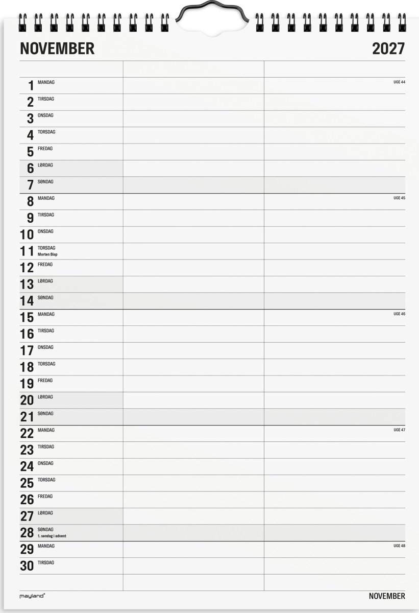 Mayland 2027 Vægkalender, Black & White, 2 kol.