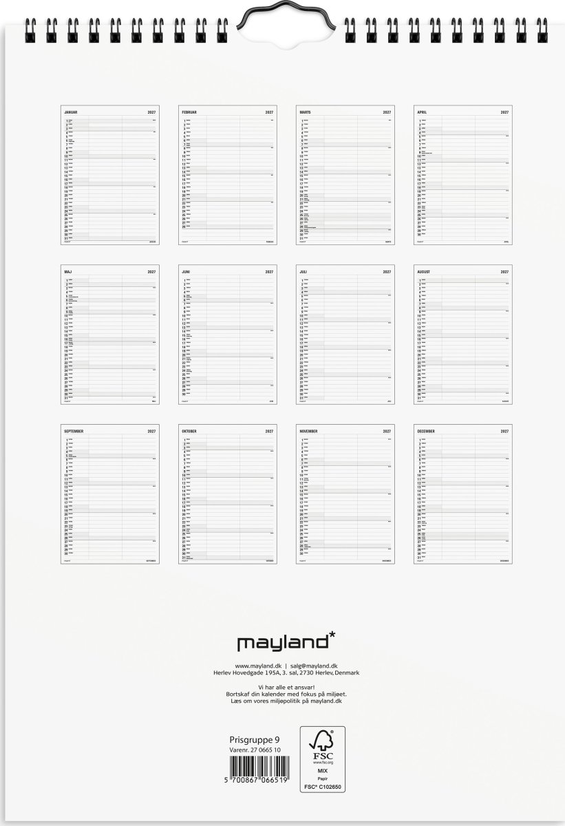 Mayland 2027 Vægkalender, Black & White, 2 kol.