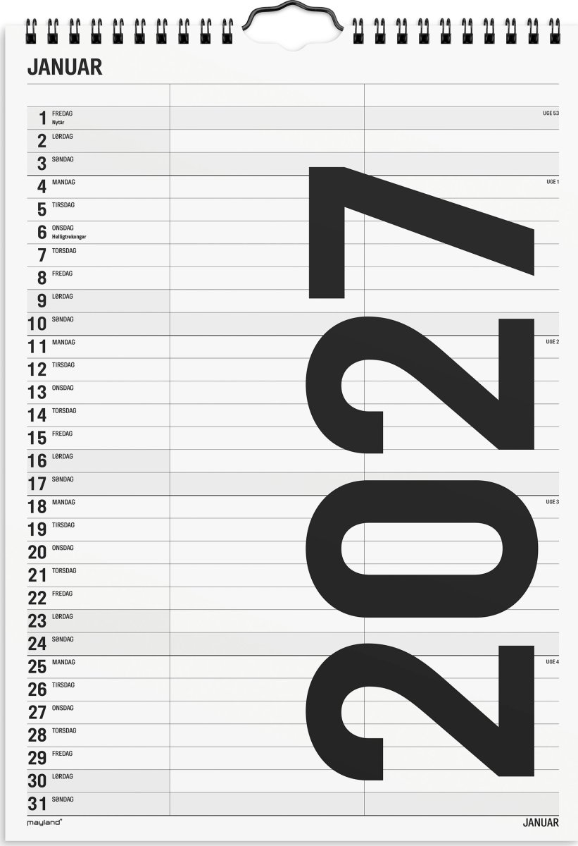 Mayland 2027 Vægkalender, Black & White, 2 kol.