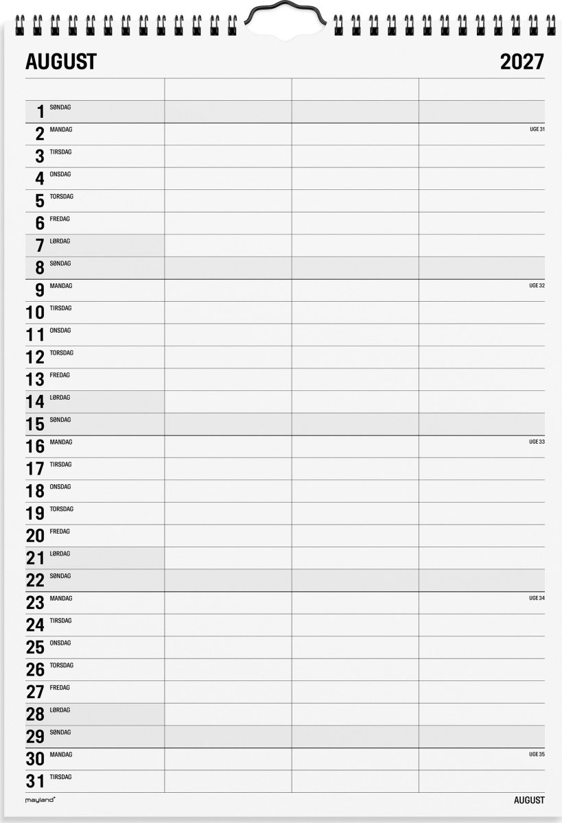 Mayland 2027 Vægkalender, Black & White, 3 kol.