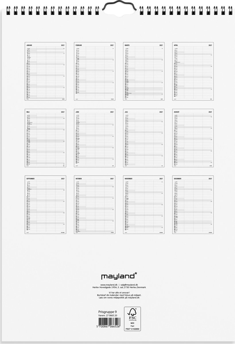 Mayland 2027 Vægkalender, Black & White, 3 kol.