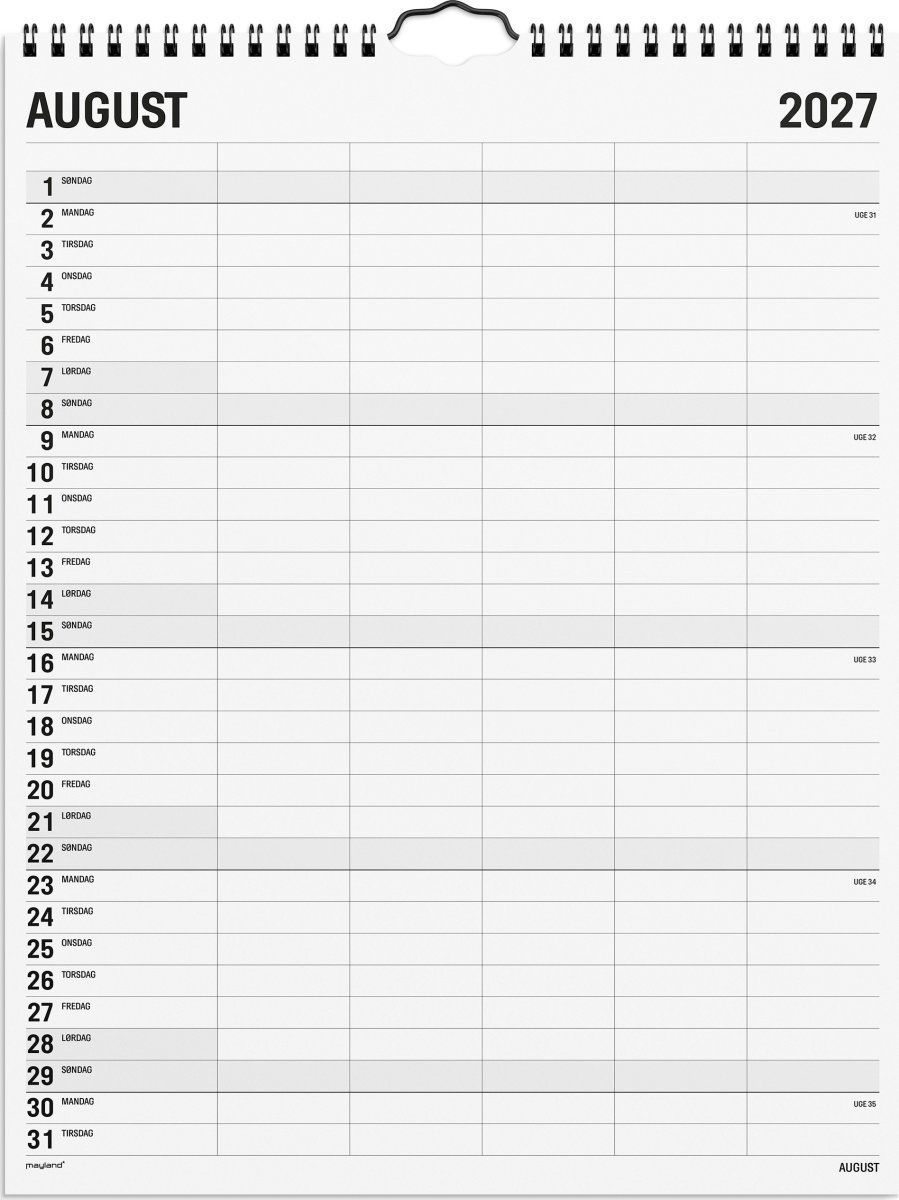 Mayland 2027 Vægkalender, Black & White, 5 kol.