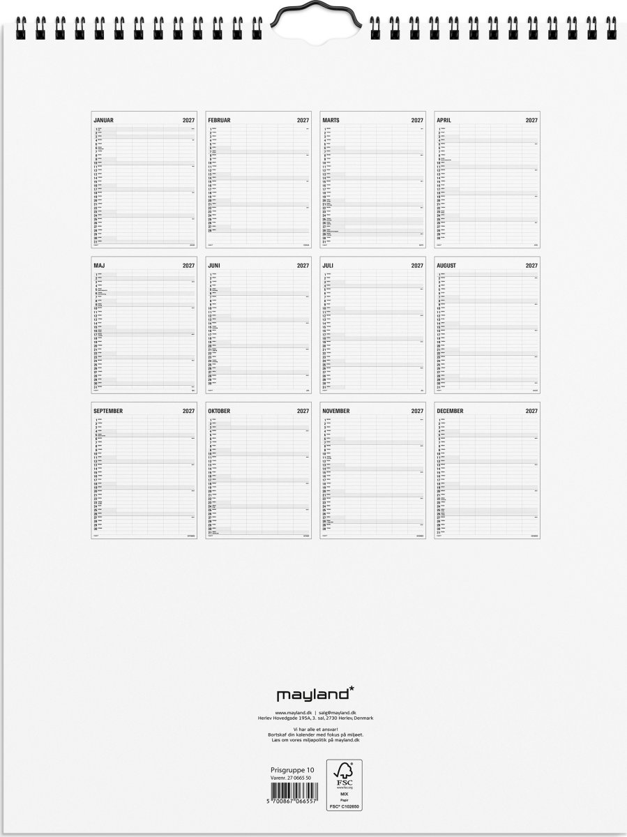 Mayland 2027 Vægkalender, Black & White, 5 kol.