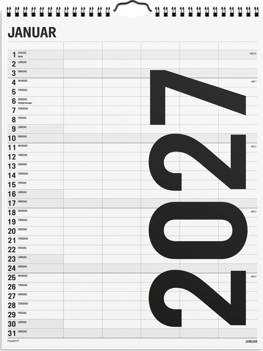 Mayland 2027 Vægkalender, Black & White, 5 kol.