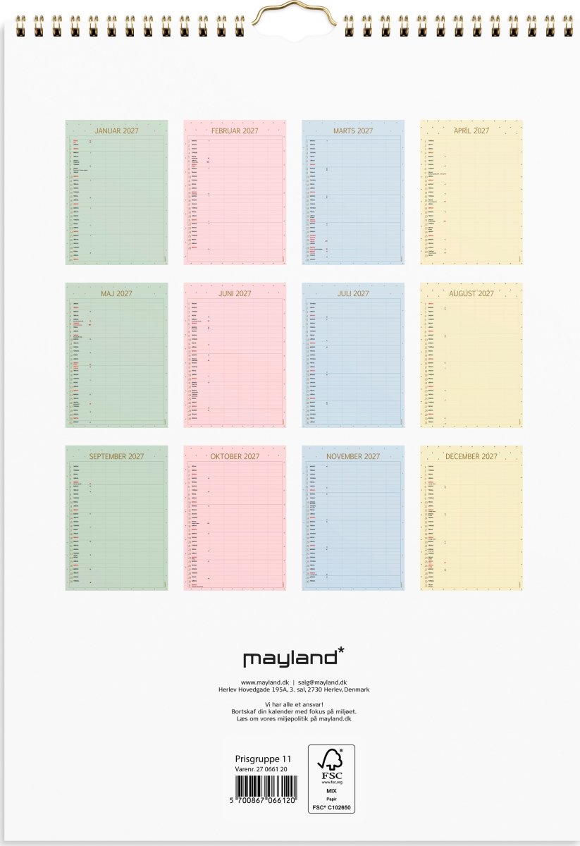 Mayland 2027 Vægkalender, Color, lille