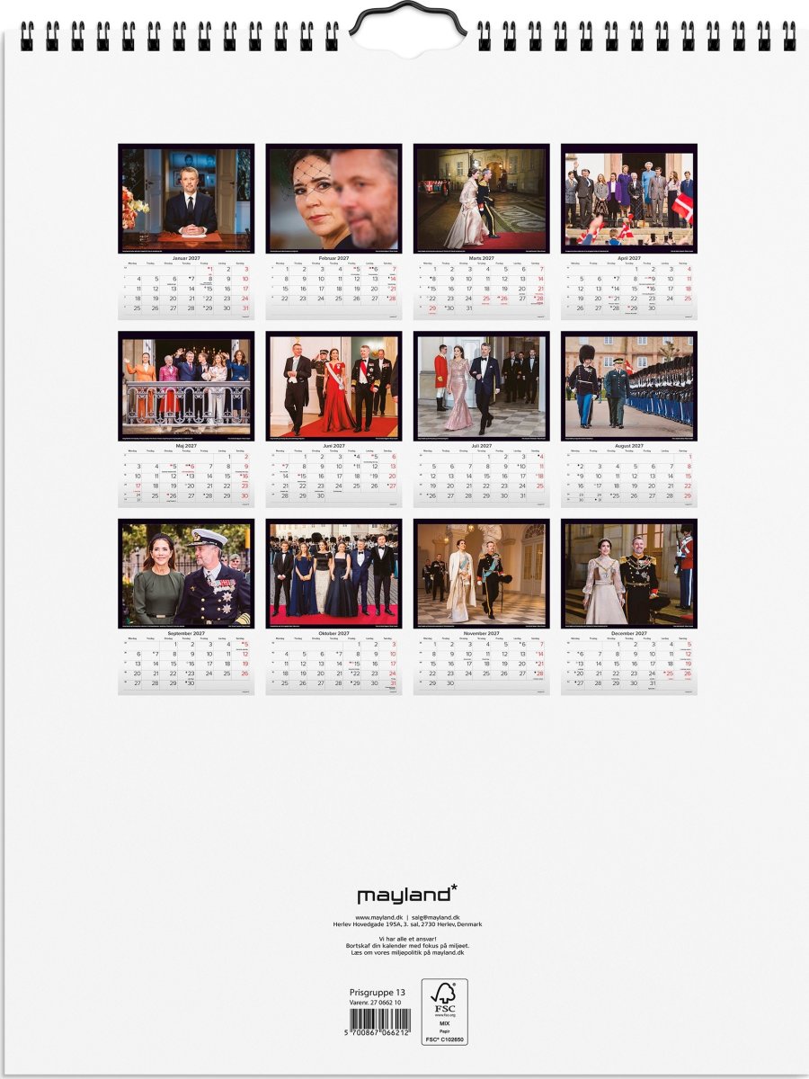 Mayland 2027 Vægkalender, kongehuset