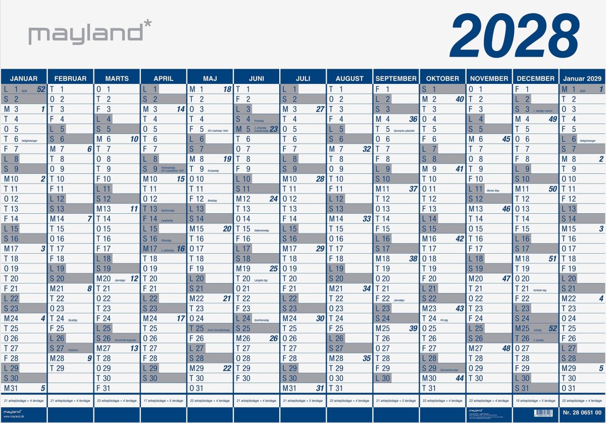 Mayland 2028 Kæmpekalender, 1x13 mdr., paprør