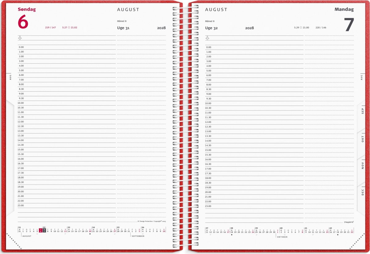 Mayland 2028 Timekalender, plast, rød