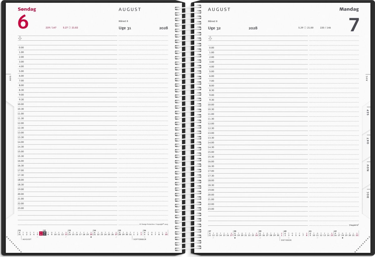 Mayland 2028 Timekalender, plast, sort
