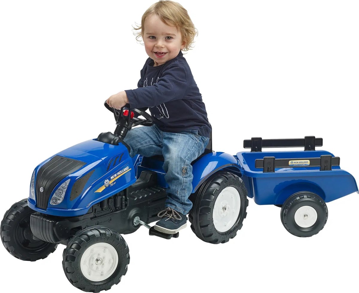 FALK New Holland traktor med vogn, blå