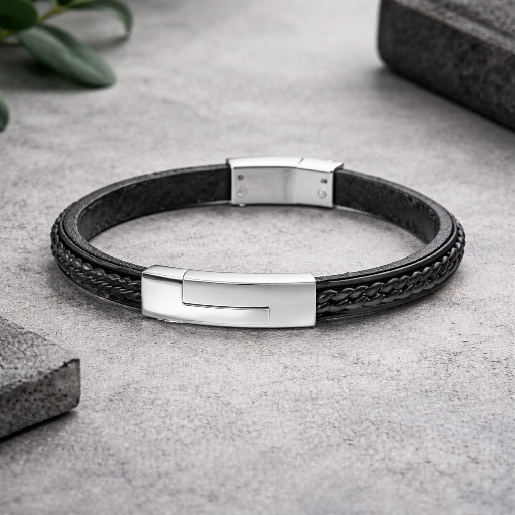 Lotus Style armbånd til mænd, læder, L19cm