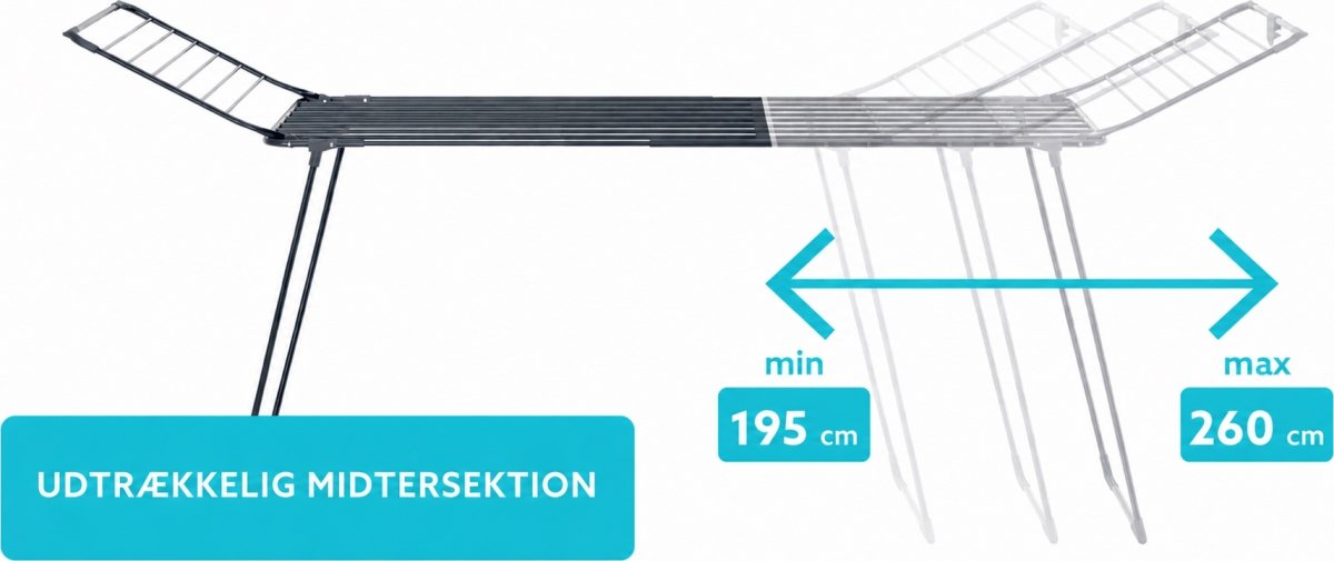Tørrestativ, teleskop 195 - 260cm, Sort. 25m