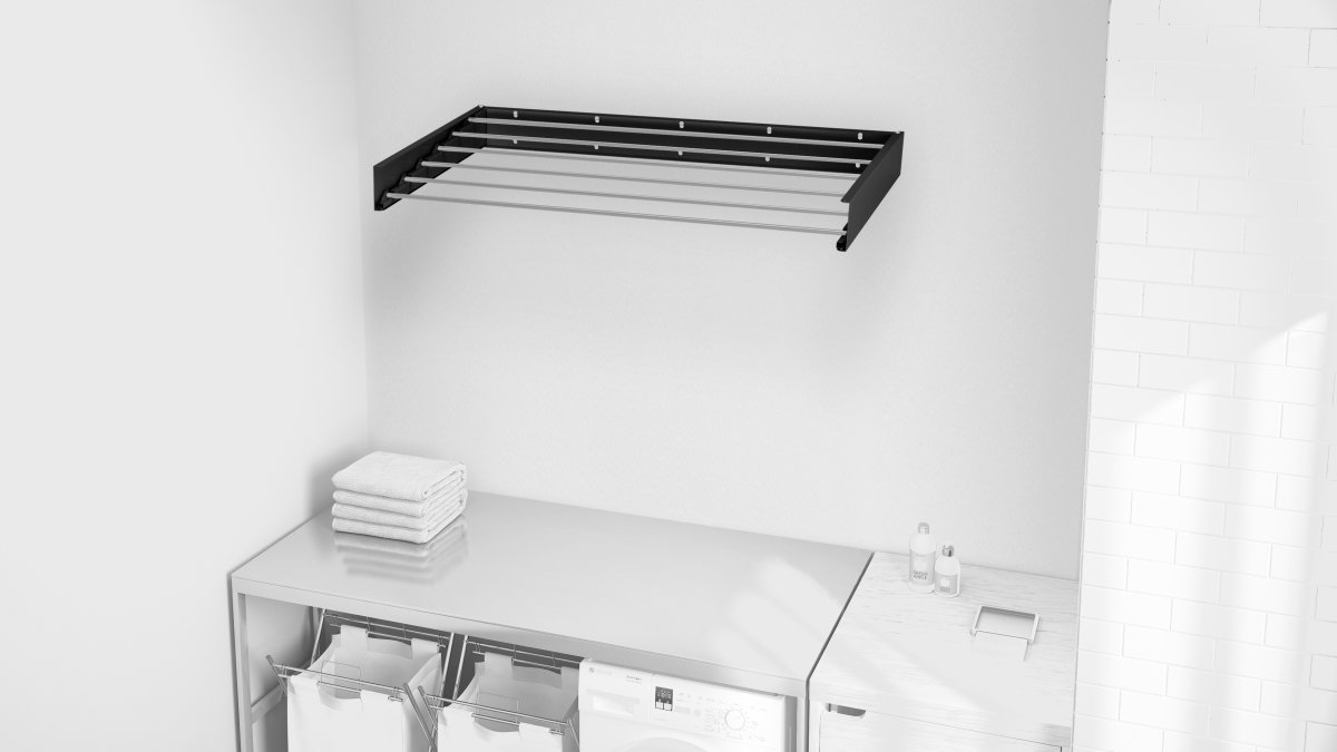 Tørrestativ, væghængt / foldbart, Sort,  6m