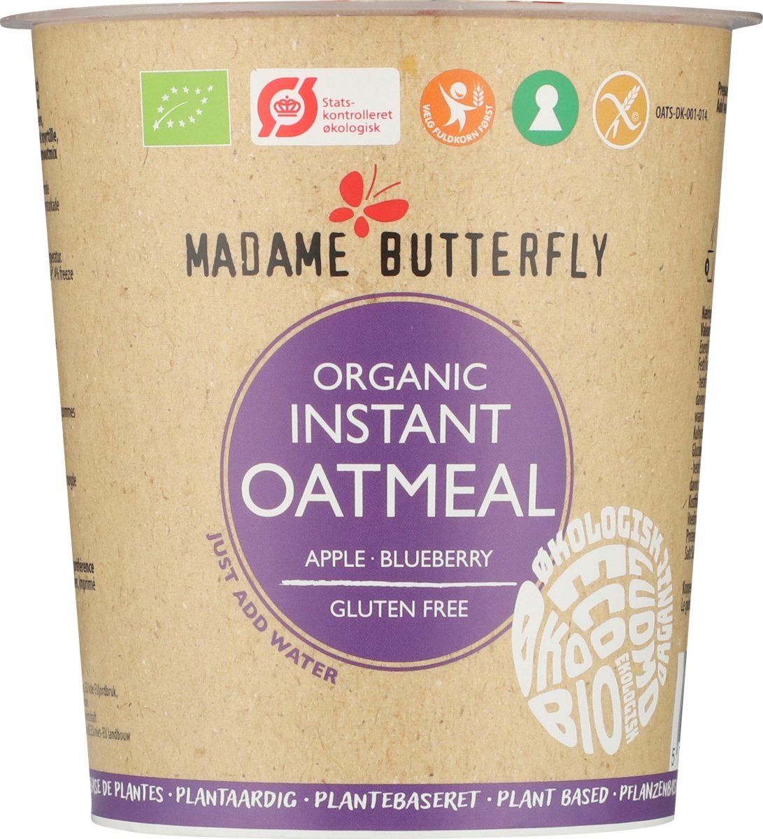 Madame Butterfly Øko Havregrød Æble/Blåbær, 55 g