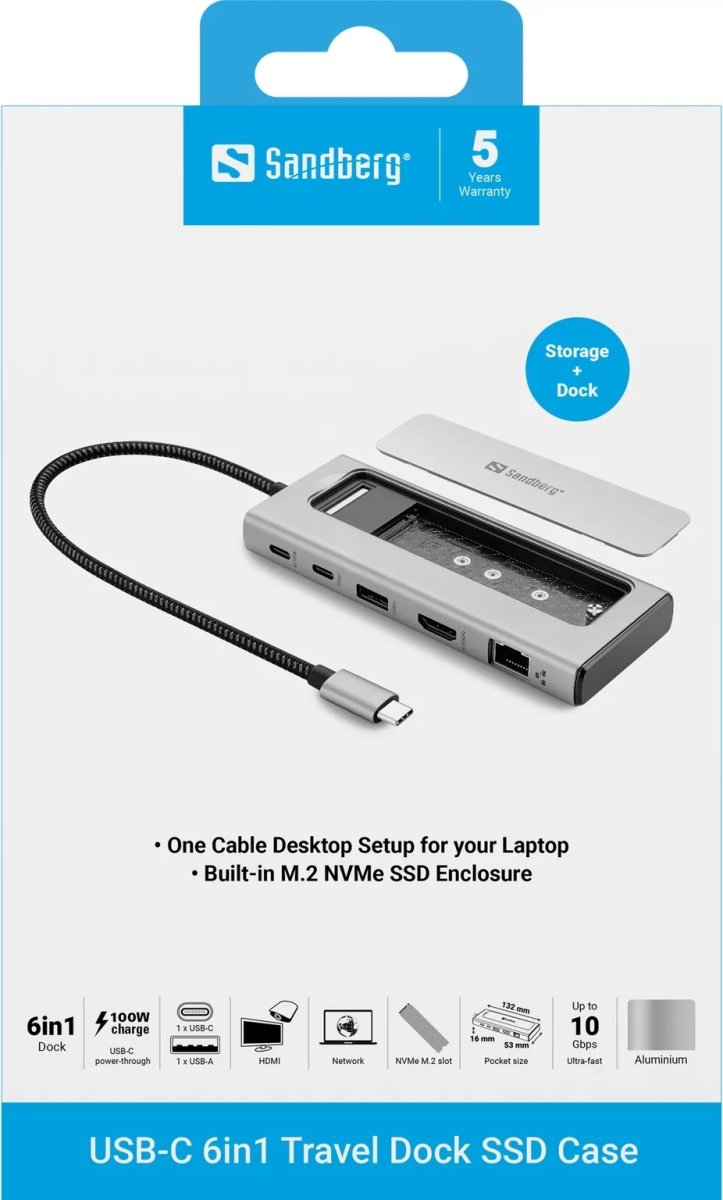 Sandberg USB-C 6-i-1 Travel Dock SSD Case