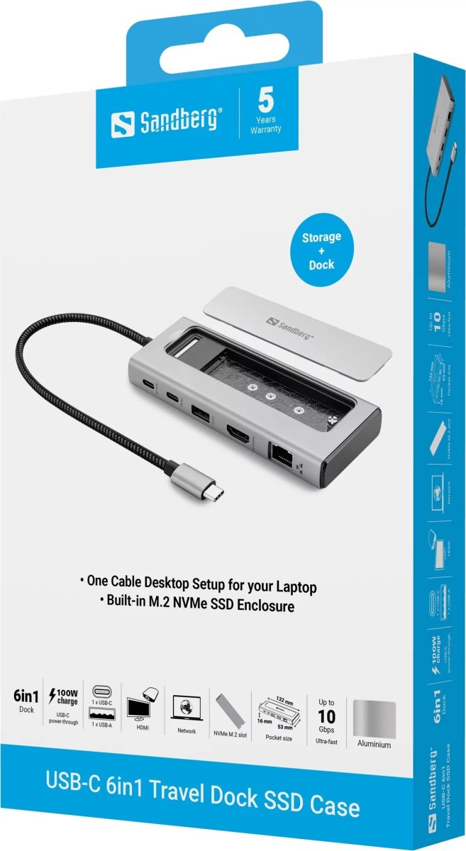 Sandberg USB-C 6-i-1 Travel Dock SSD Case